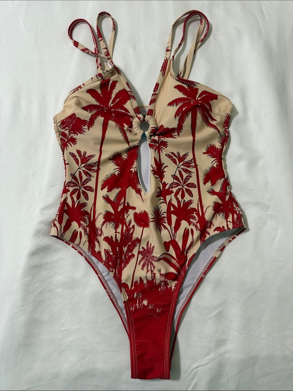 Womens S Red Palm-Print One-Piece Swimsuit